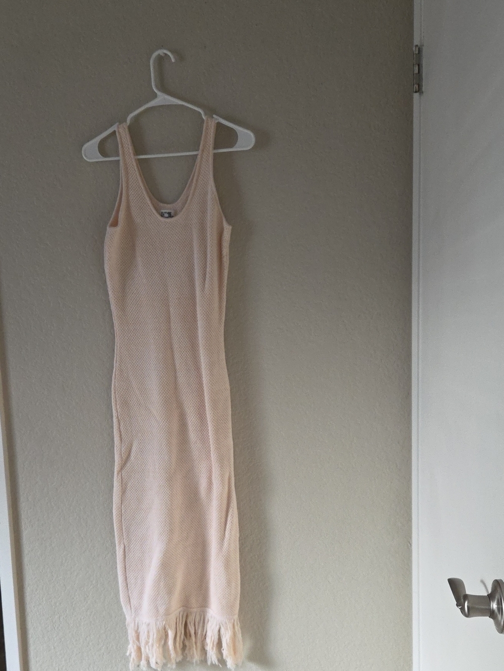 Fringed Tank Maxi Dress in Light Peach